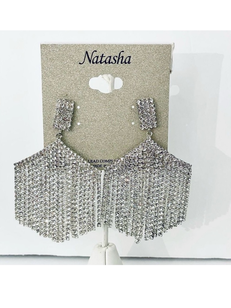 Nwt Natasha Gorgeous Silver Cascade Sparkly Cubic Zirconia Glass Stone 44$